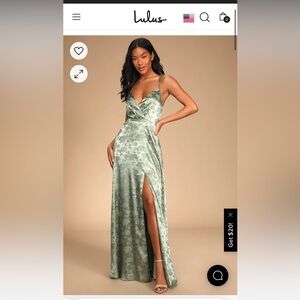 Lulu’s Forever Exquisite Sage Green Satin Surplice Maxi Dress